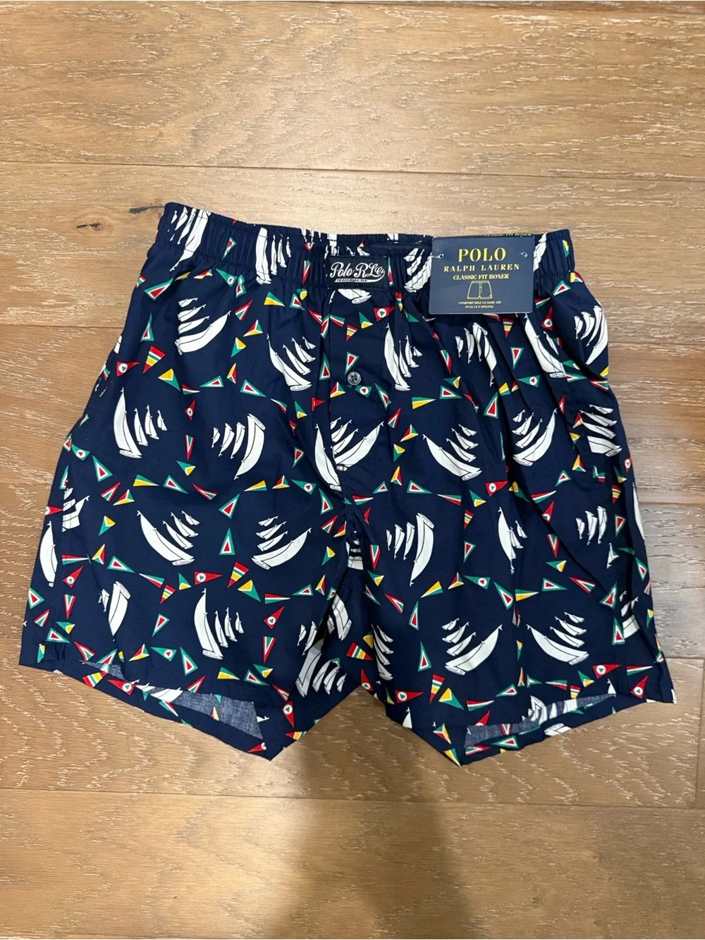 Polo by Ralph Lauren Navy Sailboat Boxer Shorts with Multicolor Pennants Unisex